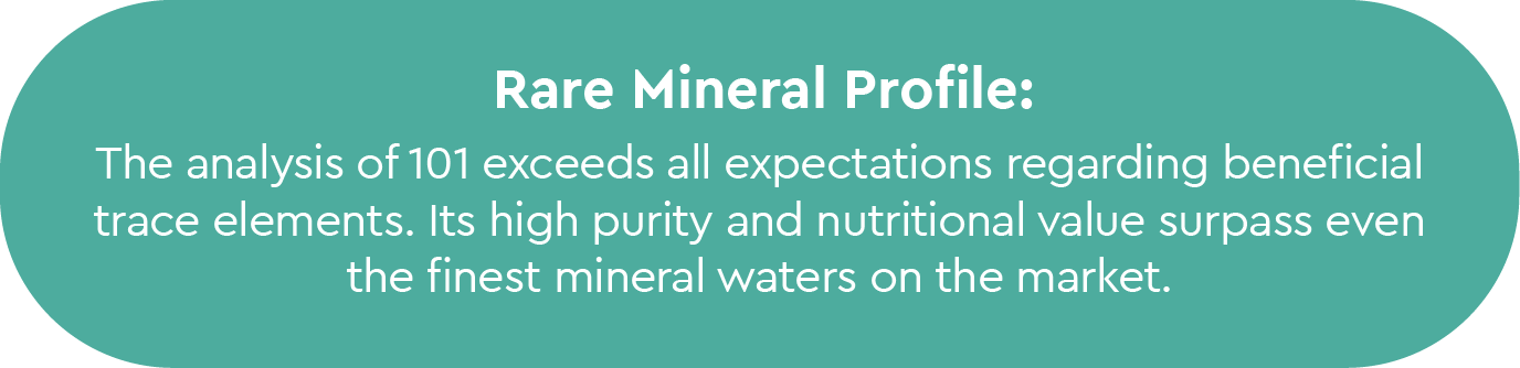 Rare Mineral Profile: The analysis of 101 exceeds all expectations regarding beneficial trace elements. Its high purity and nutritional value surpass even the finest mineral waters on the market.